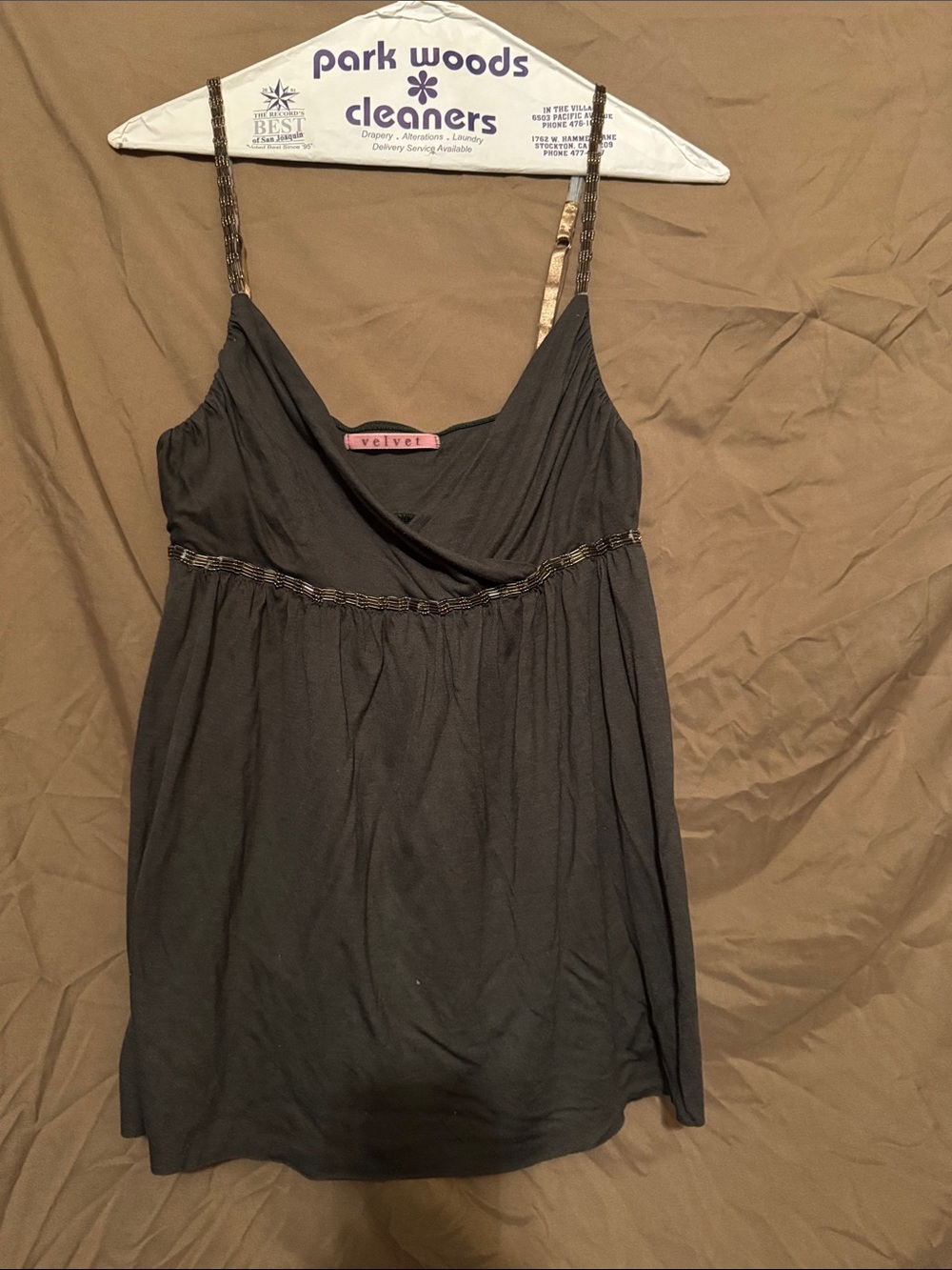 Velvet Black Draped Camisole with Beaded Straps